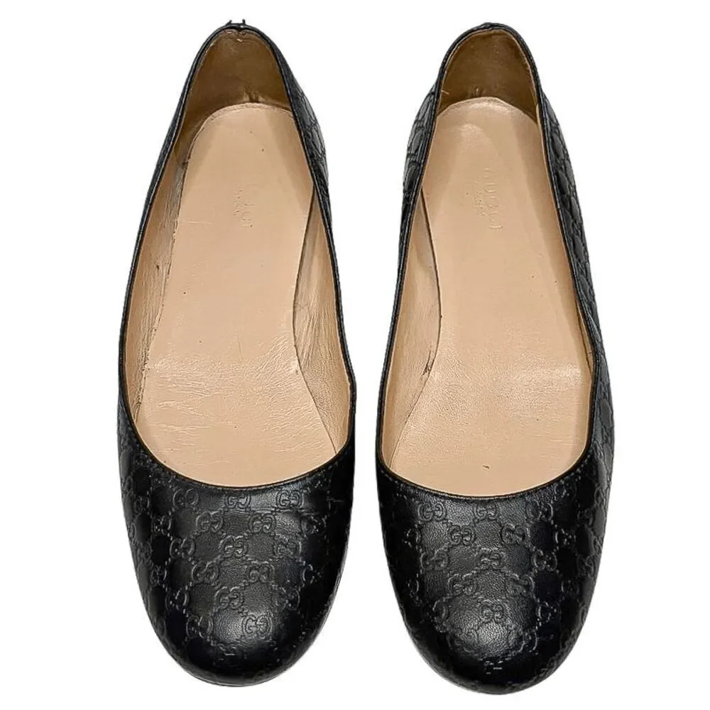 Gucci Microguccissima Black Leather Ballet Flats EU 36.5 Classic Logo Double G